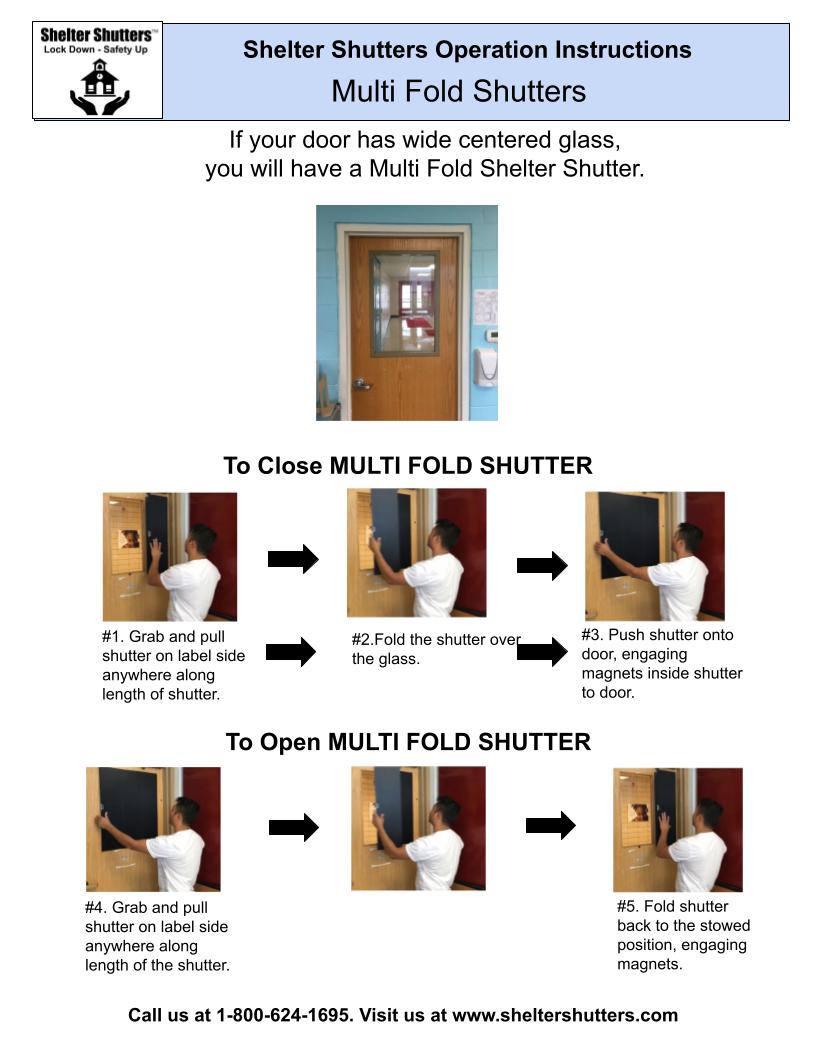 A diagram of how to open and close multiple fold shutters.