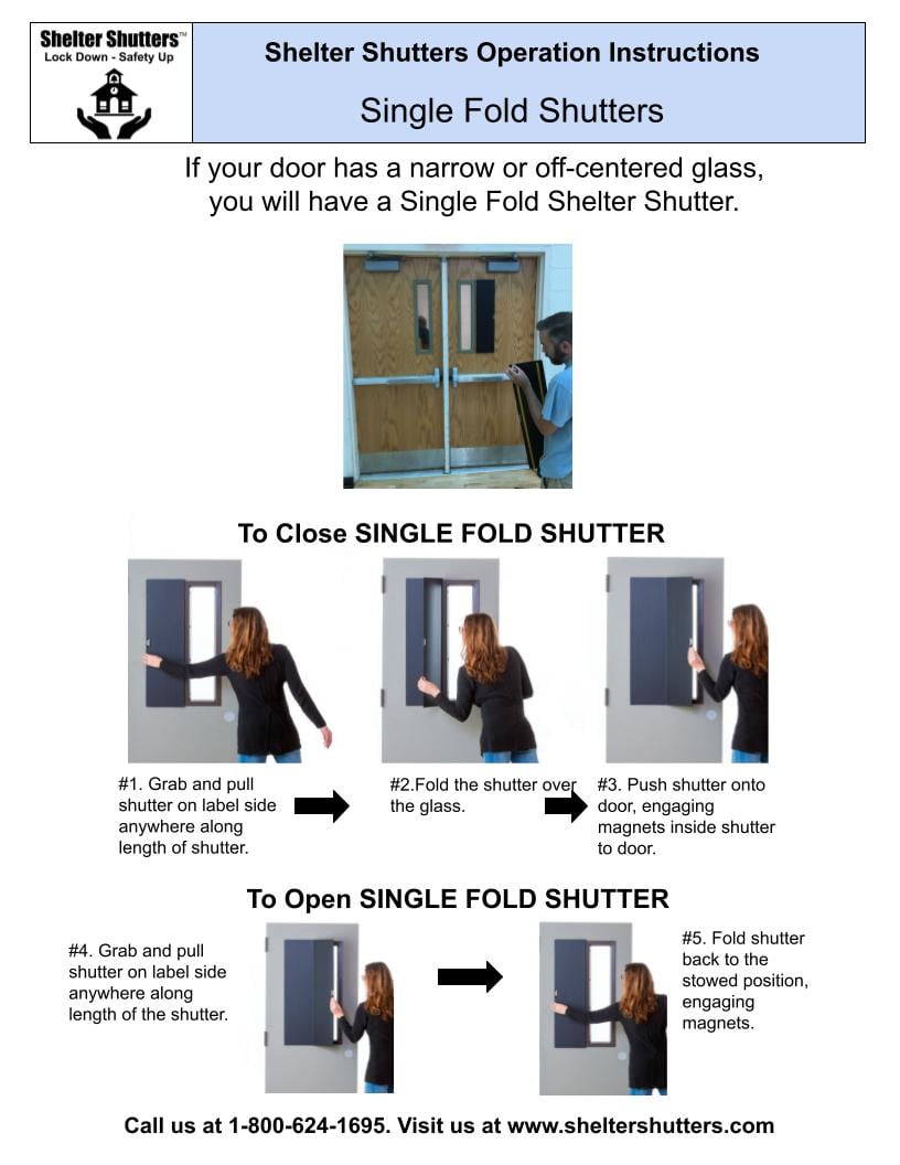 A poster showing how to open and close a single fold shutter.