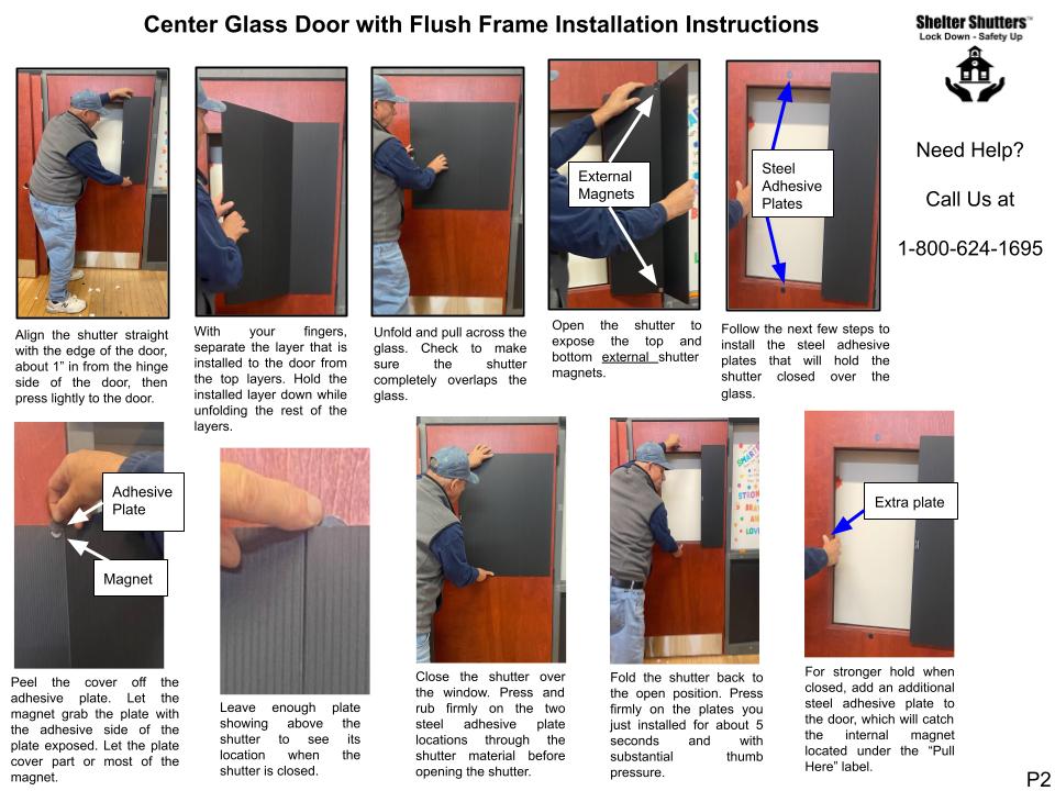 A series of instructions for installing a glass door.