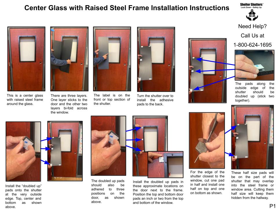A series of instructions for installing glass in a door.