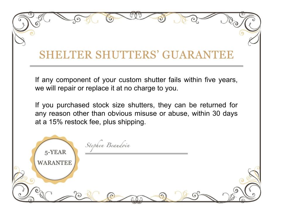 A certificate of guarantee for a shelter.